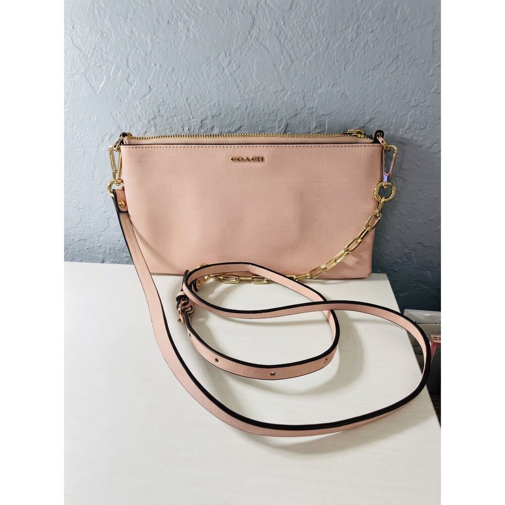 COACH Kylie Blush Pink Leather Crossbody Chain Bag Neutral